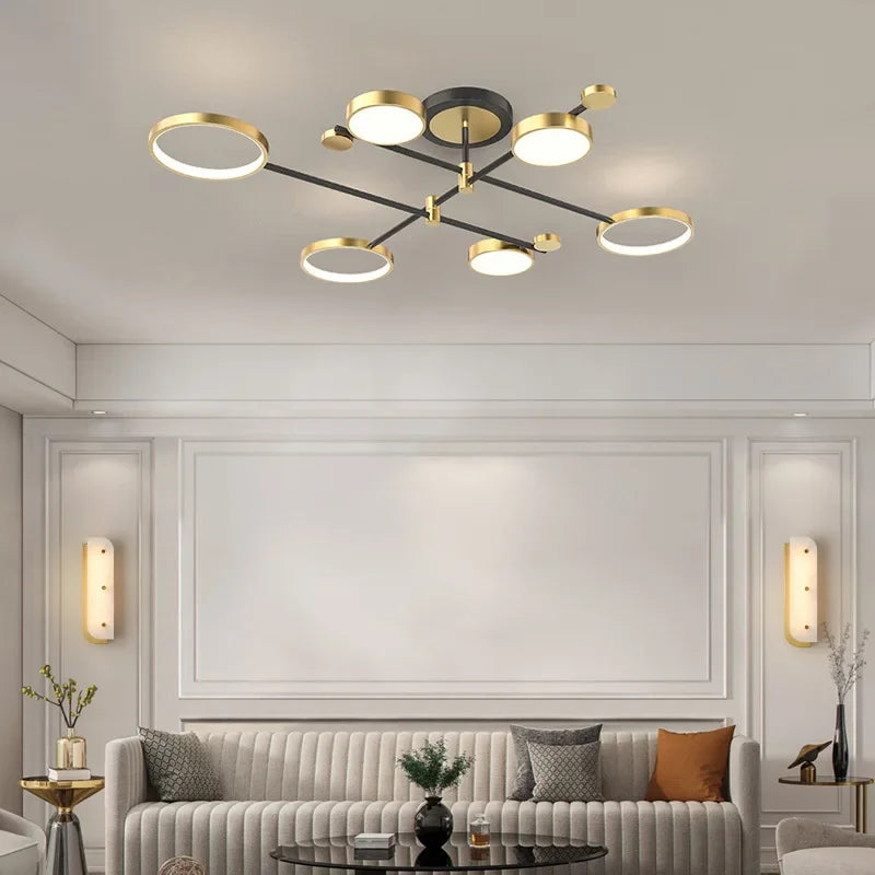 Afralia™ Nordic Golden Aluminum Ceiling Lamp: Multi-head LED Design for Elegant Living.