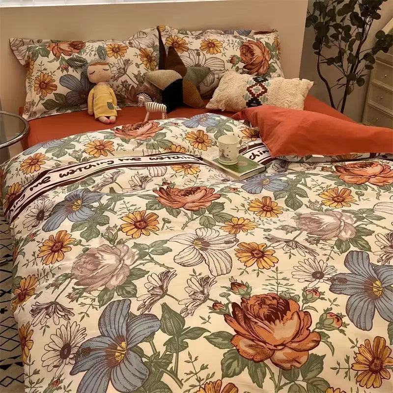 Afralia™ Simple Washed Cotton Bedding Set Twin King Size Bedclothes