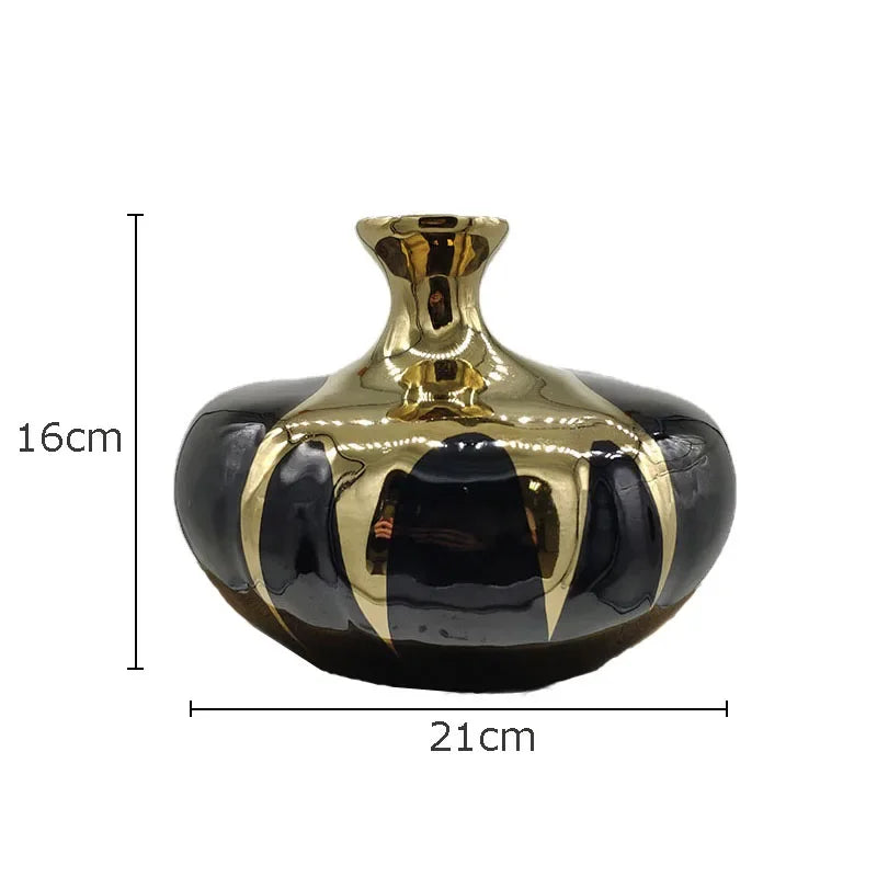 Afralia™ Elegant Black Gold Ceramic Vase for Modern Luxury Flower Decoration
