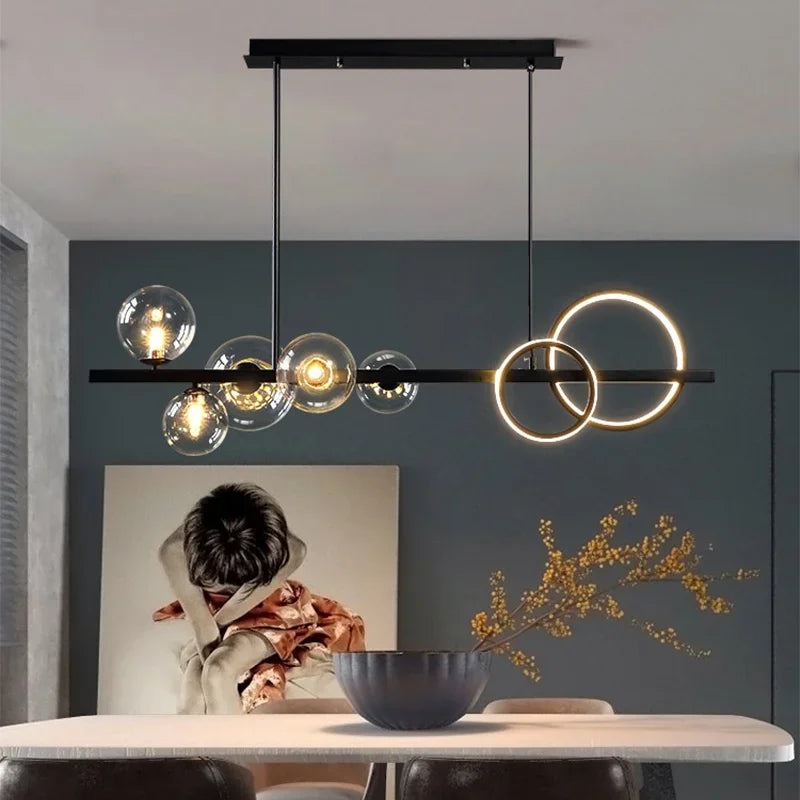 Afralia™ Glass Ball Pendant Chandelier: Scandinavian LED Light for Kitchen Dining Table