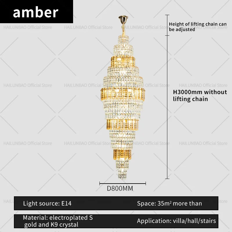 Afralia™ Crystal Spiral Staircase Chandelier: European Style Living Room Lighting