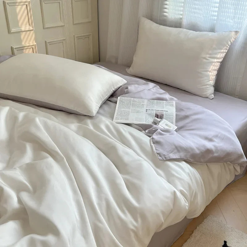 Afralia™ Ice Silky Solid Bedding Set - Cooling Satin Smooth Quilt Cover Set