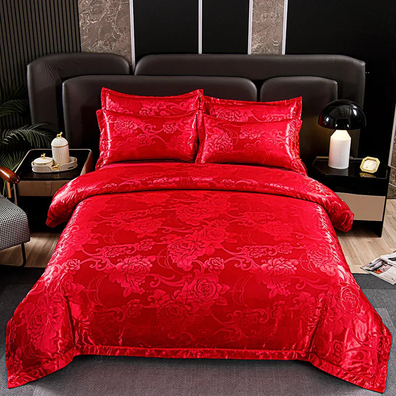 Afralia™ Satin Jacquard Bedding Set | 4Pcs Double Size Bedclothes