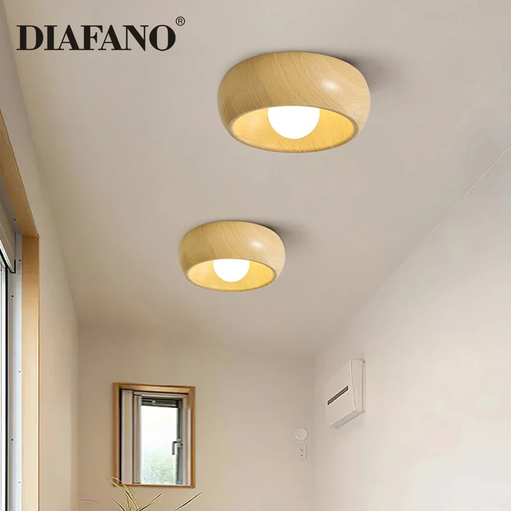 Afralia™ Nordic Wooden Glass LED Ceiling Light - Walnut Grain Finish