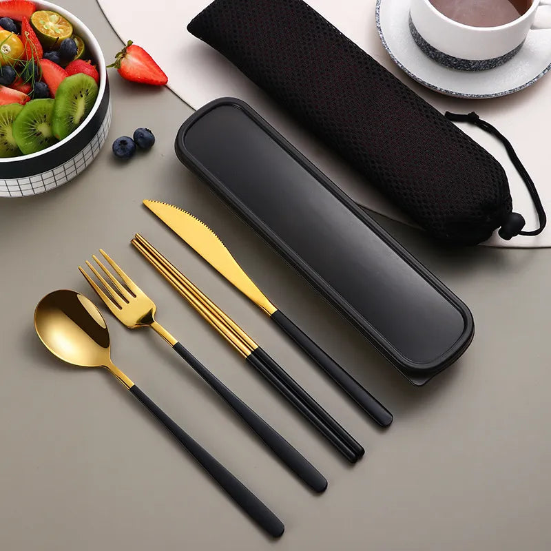 Stylish 304 Stainless Steel Cutlery Set with Travel Box