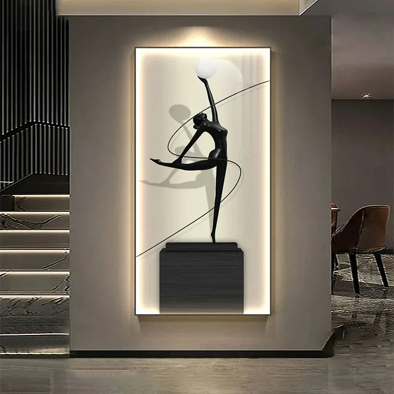 Abstract Figure Luminous Canvas Painting Wall Lamps by Afralia™