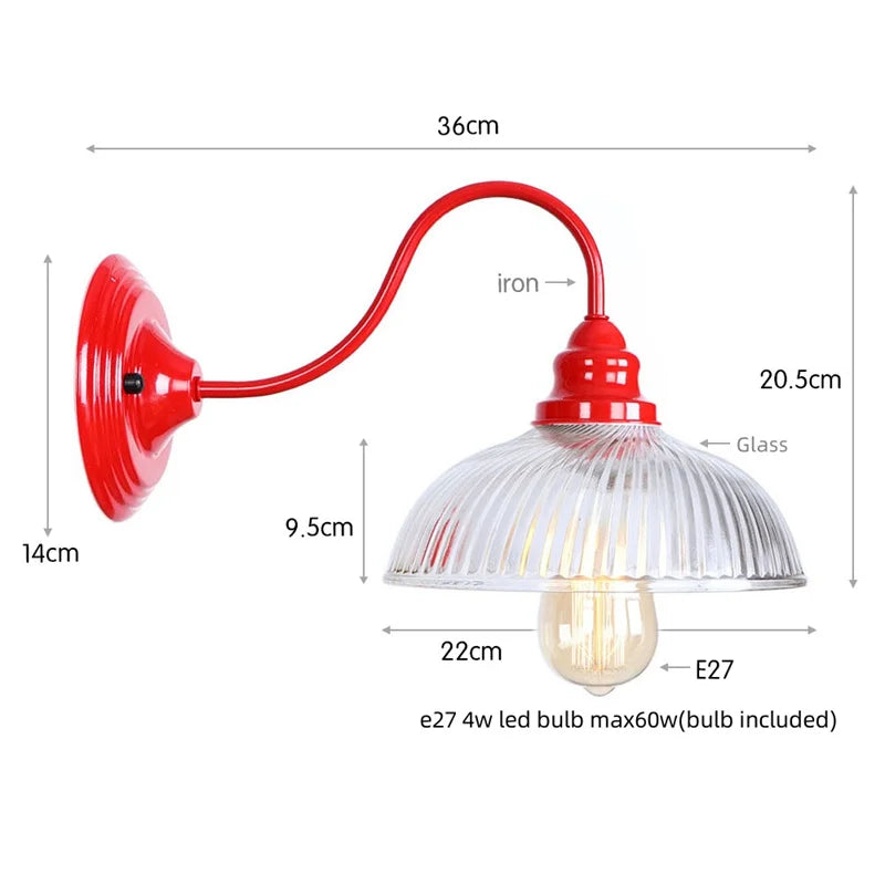 Afralia™ Vintage Loft LED Wall Lamp Red Clear Glass Stair Light