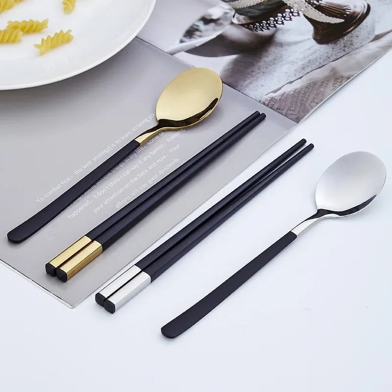 Stainless Steel Cutlery Set Korean Spoons Chopsticks by Afralia™