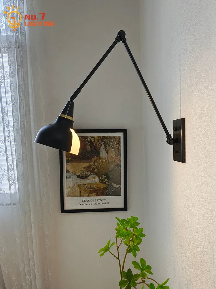 Afralia™ Brass Black Swing Arm Wall Lamp LED E14 for Kitchen Study Bedroom