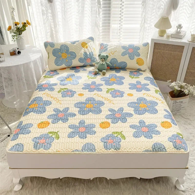 Afralia™ Cartoon Print Silky Mattress Set: 4-Layer Quilted Breathable Cushion