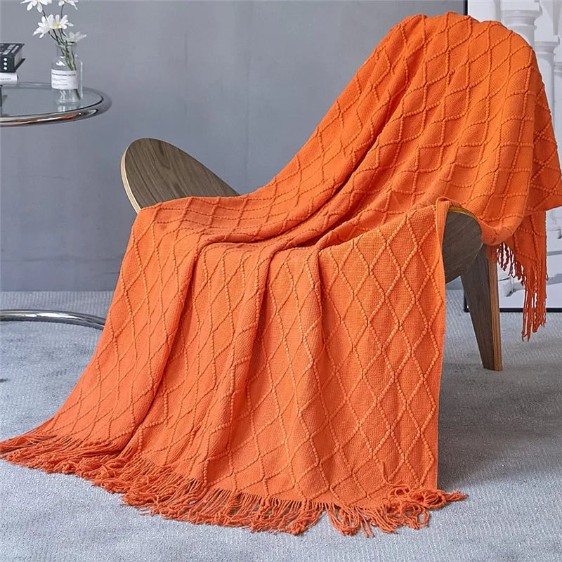 Afralia™ Plaid Knit Throw Blanket with Tassels - Cozy Home Decor for Sofa, Bed, or Shawl