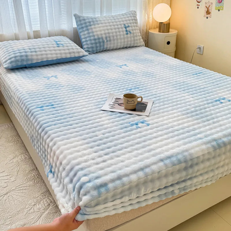 Afralia™ Milk Velvet Printed Fitted Sheet: Soft & Luxurious Single Bed Cover for Winter