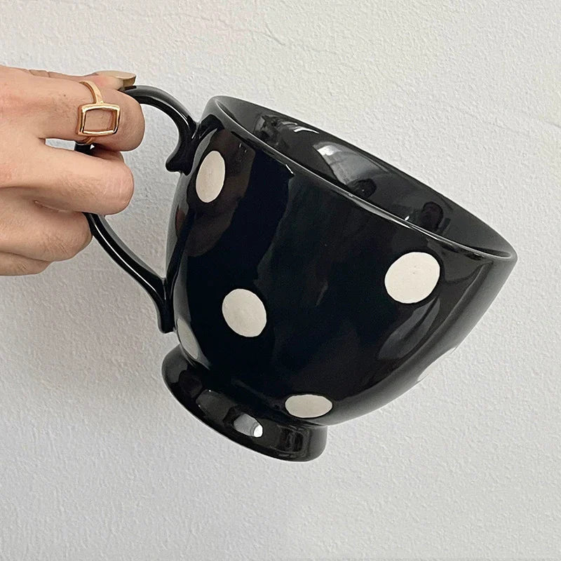 Afralia™ Polka Dots Ceramic Cup&Saucer Set - Modern Mugs for Coffee, Tea, Juice