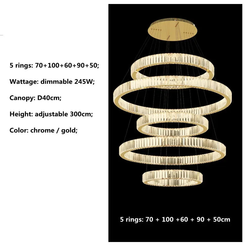 Afralia™ Luxury K9 Crystal Pendant Lights | Dimmable LED Circles Hanging Lamp