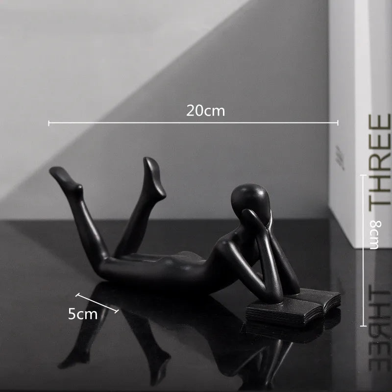 Afralia™ Golden Thinker Reader Man Resin Figure: Abstract Home Decor Figurine