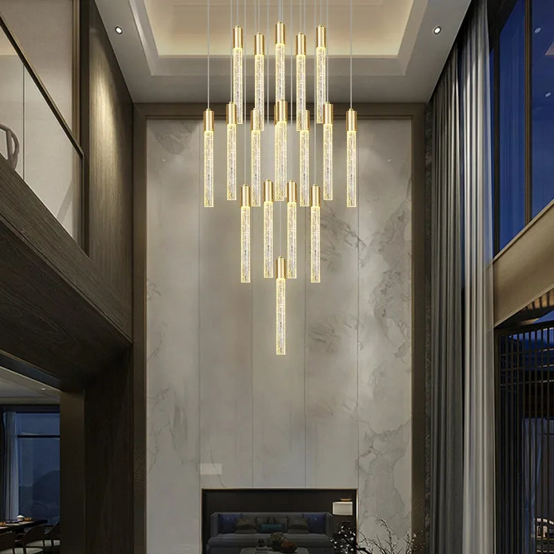 Afralia™ Crystal Rotating Staircase Chandelier: Luxe Duplex Living Room Pendant