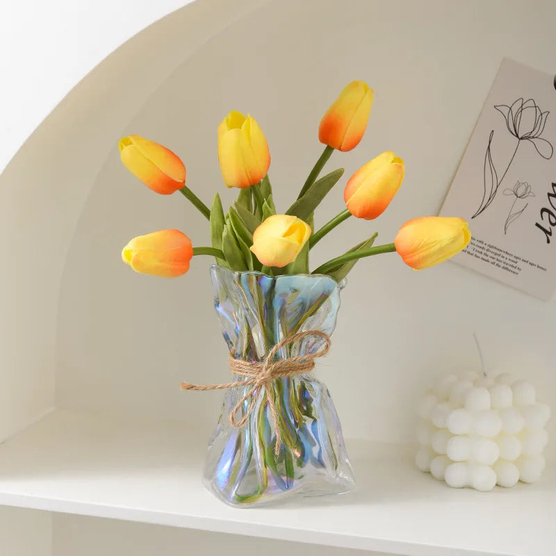 Afralia™ Clear Glass Folded Road Vase - Creative Handcrafted Hydroponic Art Vase