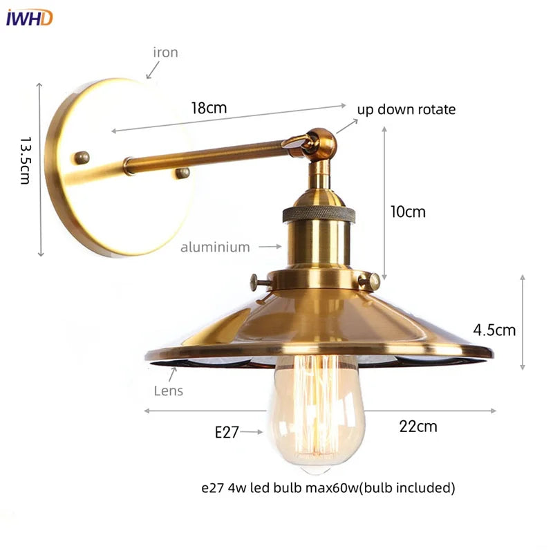 Afralia™ Vintage LED Wall Lights Pull Chain Lens Stair Aisle Bedside Lamp Iron Lightings