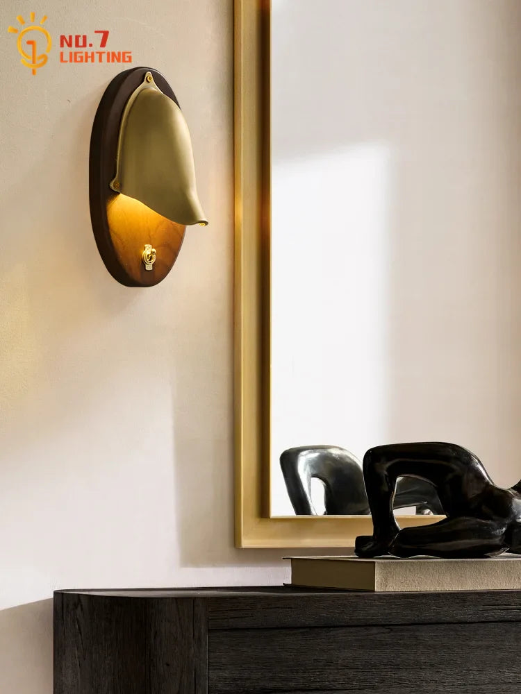 Afralia™ Vintage Copper/Silvery LED Wall Lamp with Solid Wood Mount - Bedroom Art Decor