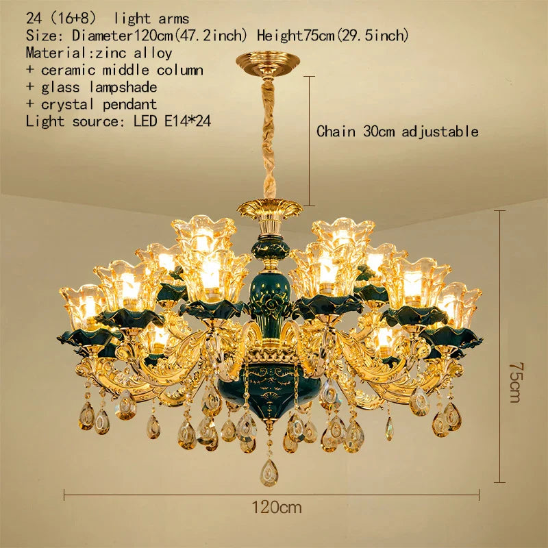 Afralia™ Dark Blue Crystal Chandelier, Vintage Style Ceiling Lamp for Living Room Bedroom Villa
