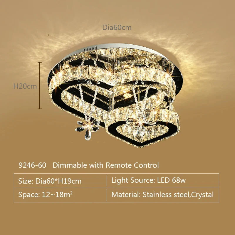 Afralia™ Heart Shaped Crystal LED Ceiling Light - Modern Chandelier Fixture for Living Room