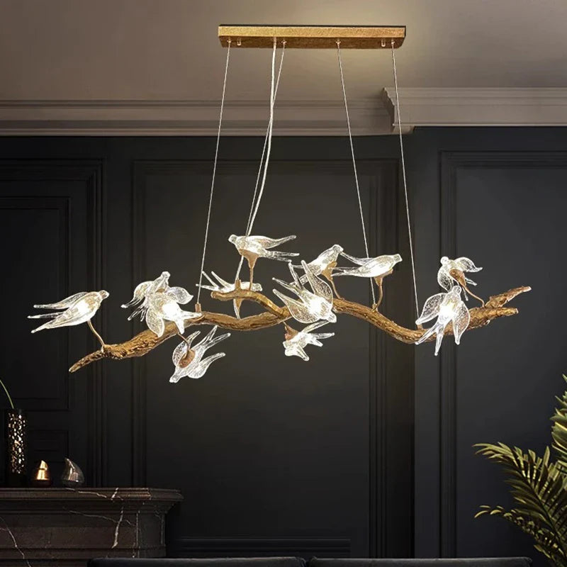 Afralia™ Bird Crystal Glass Branch Chandelier for Living Room, Bedroom, Hotel