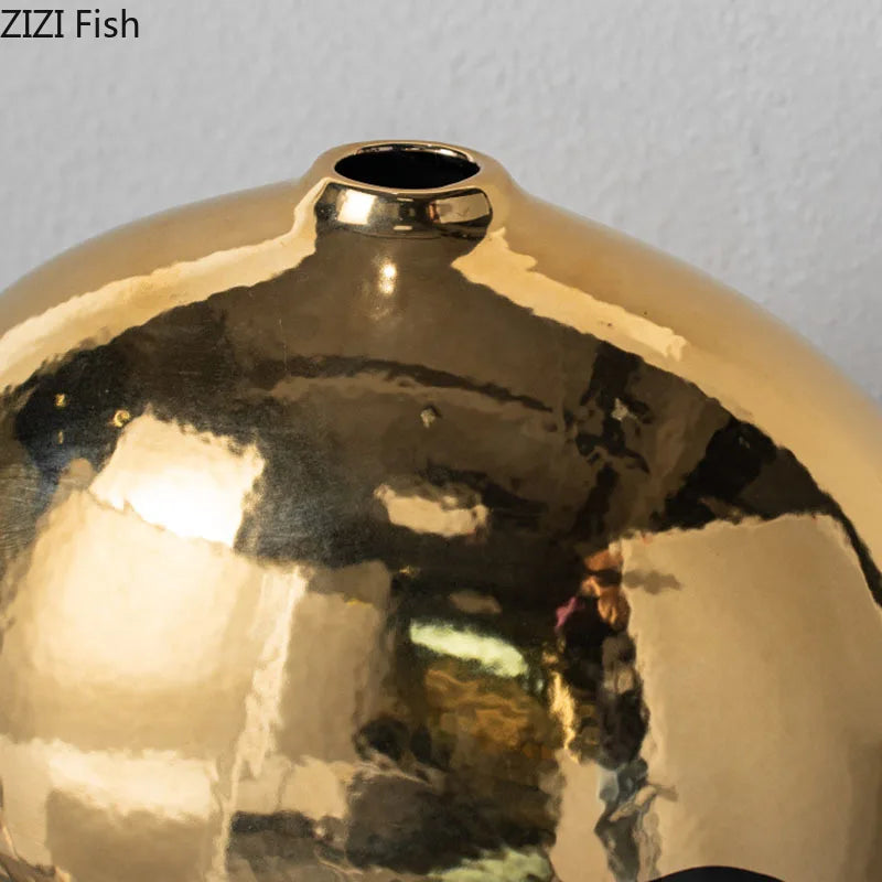 Afralia™ Black Golden Ceramic Vase Desk Decoration Minimalism Aesthetic Floral Room Decor