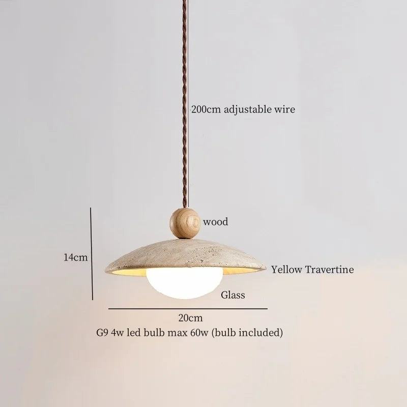 Afralia™ Vintage Wabi Sabi LED Pendant Lights Wood Yellow Travertine Hanging Lamp