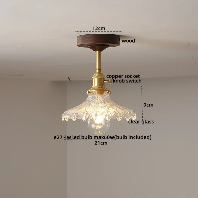 Afralia™ Amber Glass Copper LED Ceiling Light Fixture for Modern Home Decor