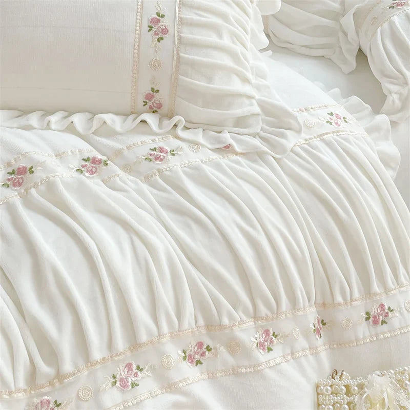 Afralia™ Pleat Lace Ruffle Princess Fleece Bedding Set