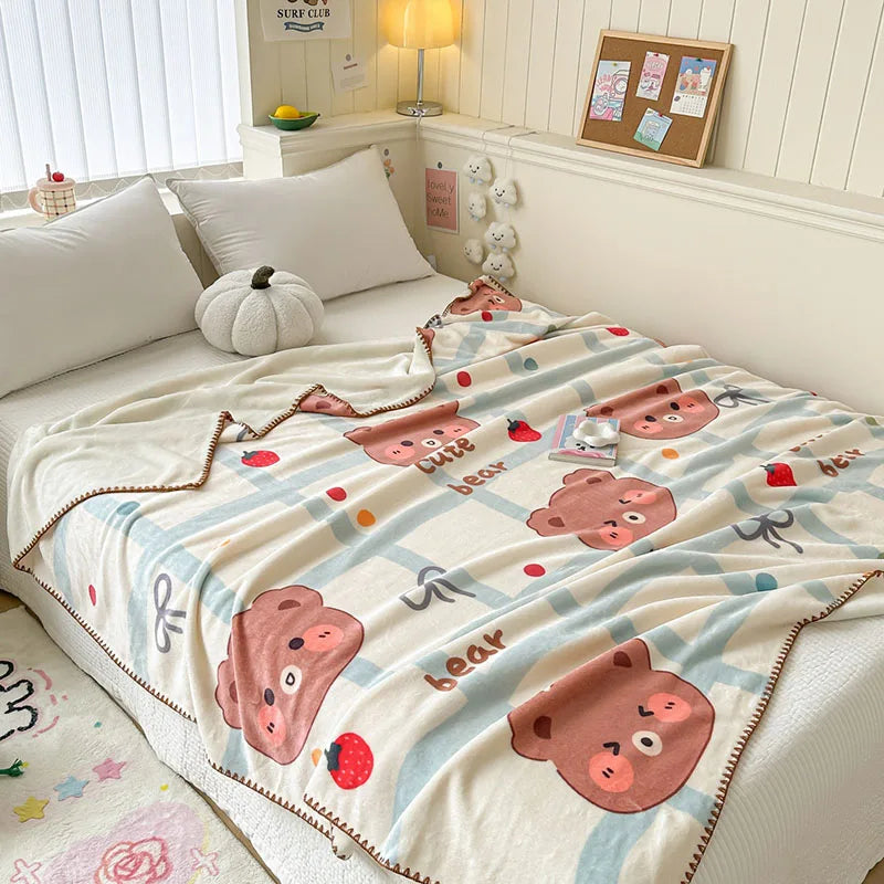 Afralia™ Cozy Milk Velvet Blanket: Cute Pattern, Warm, Multi-Functional Sofa & Travel Shawl