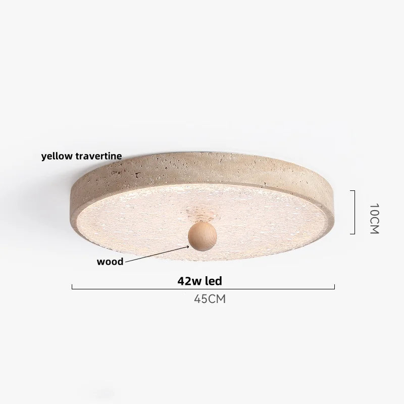 Afralia™ Yellow Travertine Stone LED Ceiling Lamp with Wood Canopy