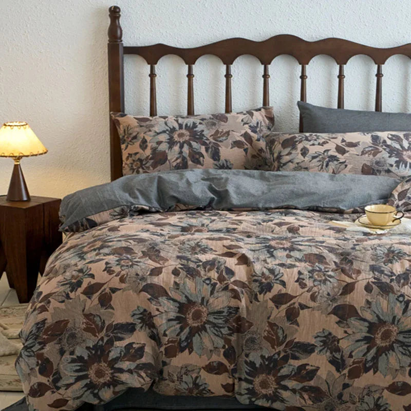 Afralia™ 100% Cotton Double-Layer Floral Jacquard Duvet Cover Set