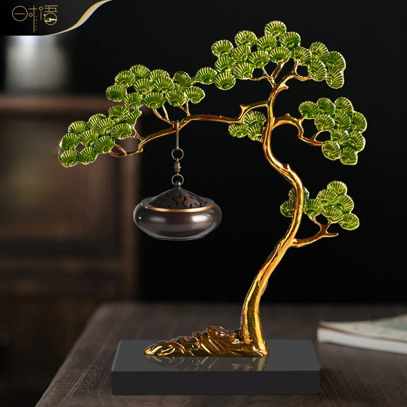 Afralia™ Enamel Pine Ornaments: Wealth-Attracting Chinese Style Home Decor & Housewarming Gift