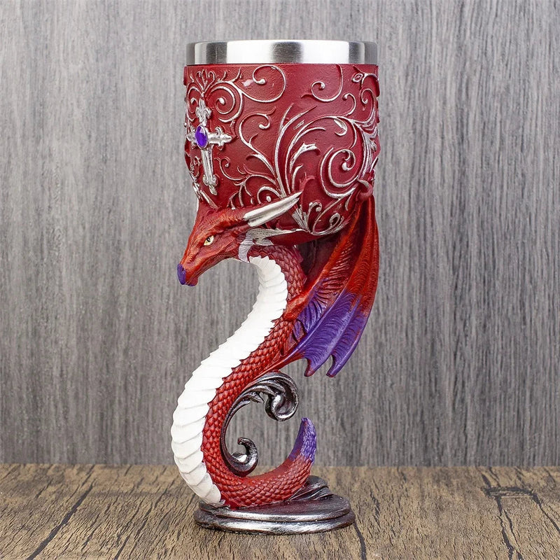 Afralia™ Resin Unicorn Dragon Wine Glass Steel Goblet Wolf Cat Skull Drinkware