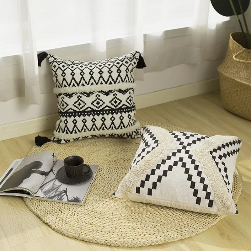 Afralia™ Geometric Tufted Cotton Woven Cushion Cover 45x45cm for Home Sofa Bed Decor