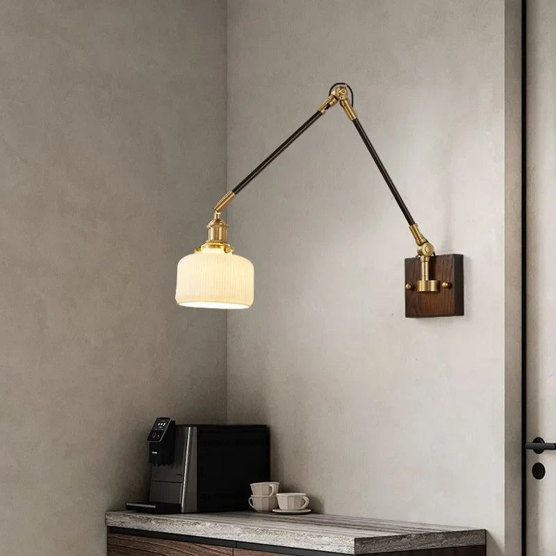 Afralia™ Walnut Wall Lamp: Japanese Style Swing Arm for Bedroom, Study, & Bedside