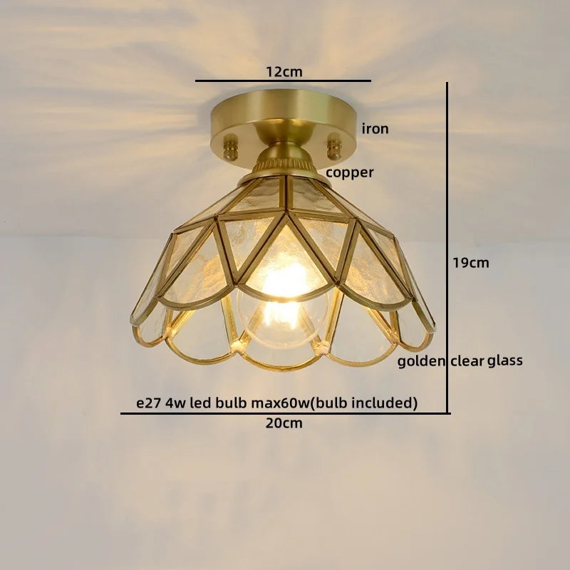 Afralia™ Modern Glass Copper LED Ceiling Light Fixture for Balcony, Living Room, Porch.