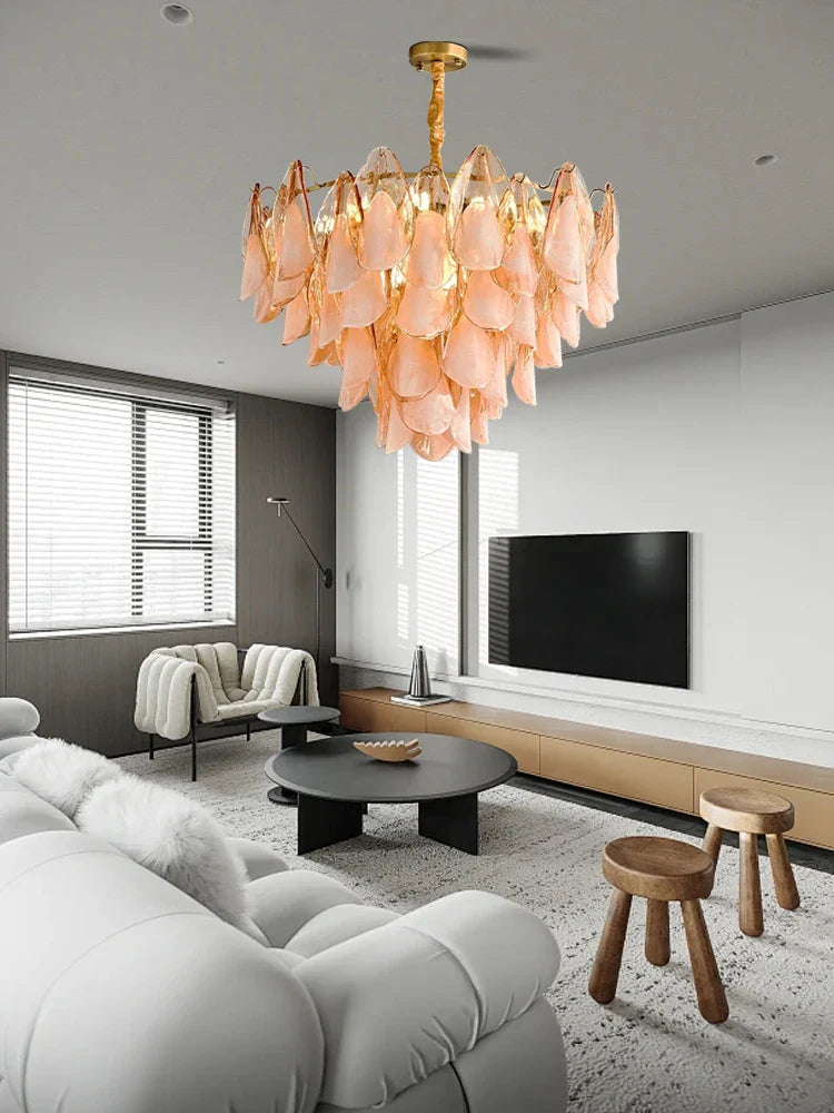 Afralia™ Amber Glass Chandelier: Dimmable Luxury Light Fixture for Living Room Hall