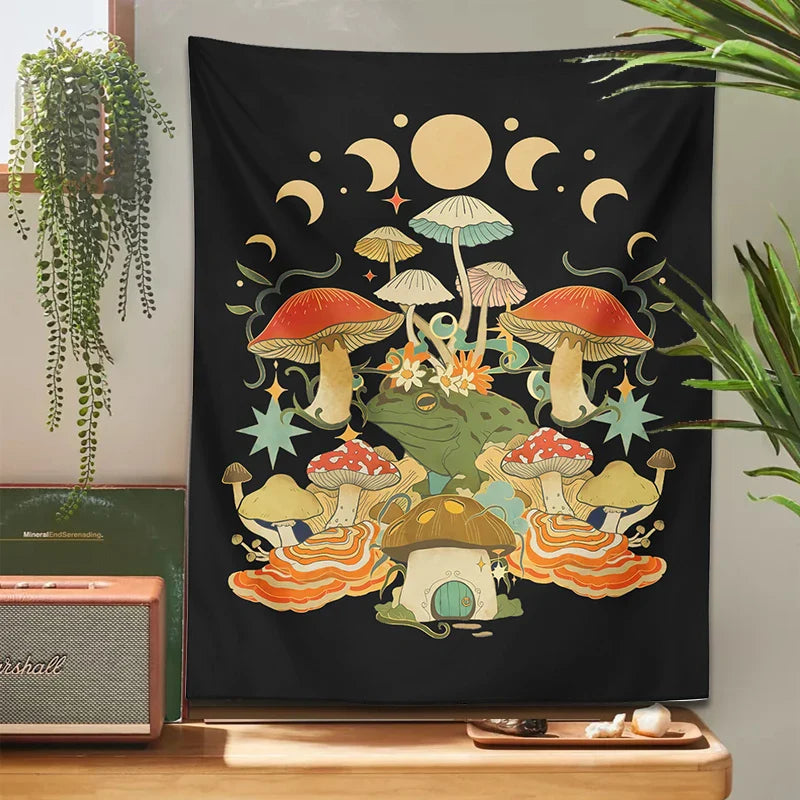 Mystic Moon Phase Tapestry Wall Hanging for Goblincore Aesthetic Bedroom by Afralia™