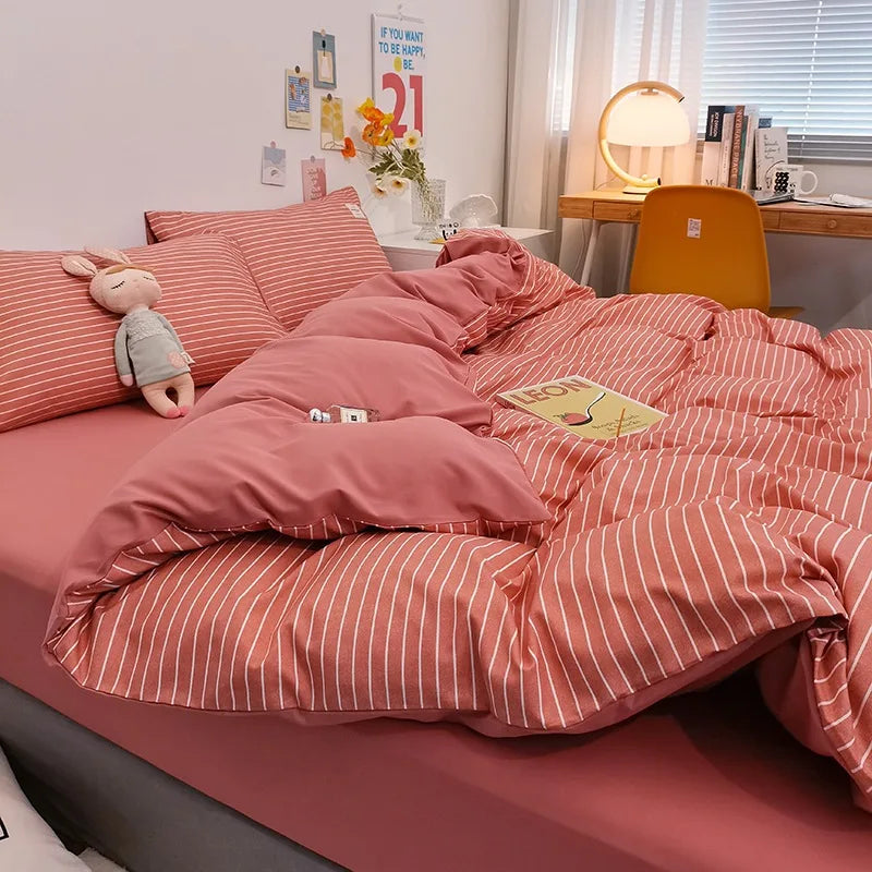 Afralia™ Striped Grid Printed Bedding Sets: Japanese Comfort for Summer