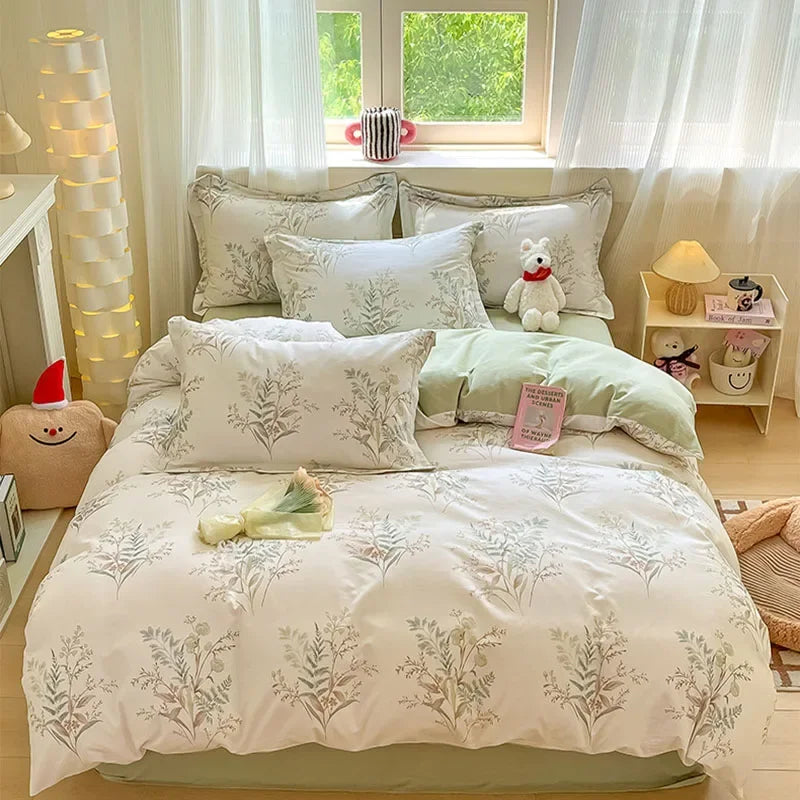 Afralia™ Fashion Flower Print Cotton Duvet Cover Set for All Seasons