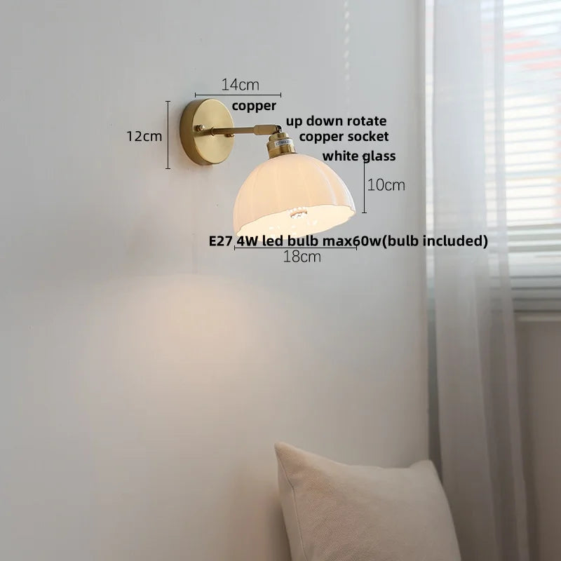 Afralia™ White Glass LED Wall Light with Pull Chain Switch, Japanese Style Hallway Lamp