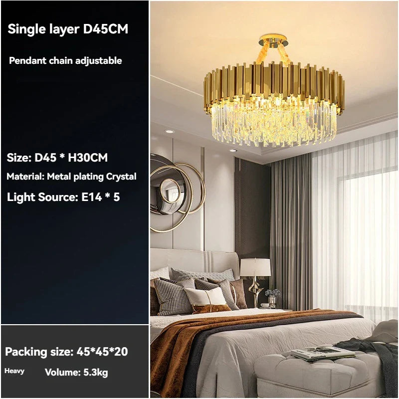 Afralia™ Crystal Gold Chandelier LED Ceiling Pendant for Living Room Bedroom Kitchen Island