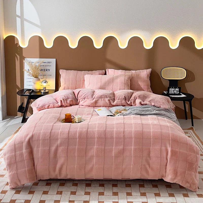 Afralia™ Plush Faux Rabbit Fur Velvet Bedding Set - Full Queen King Size