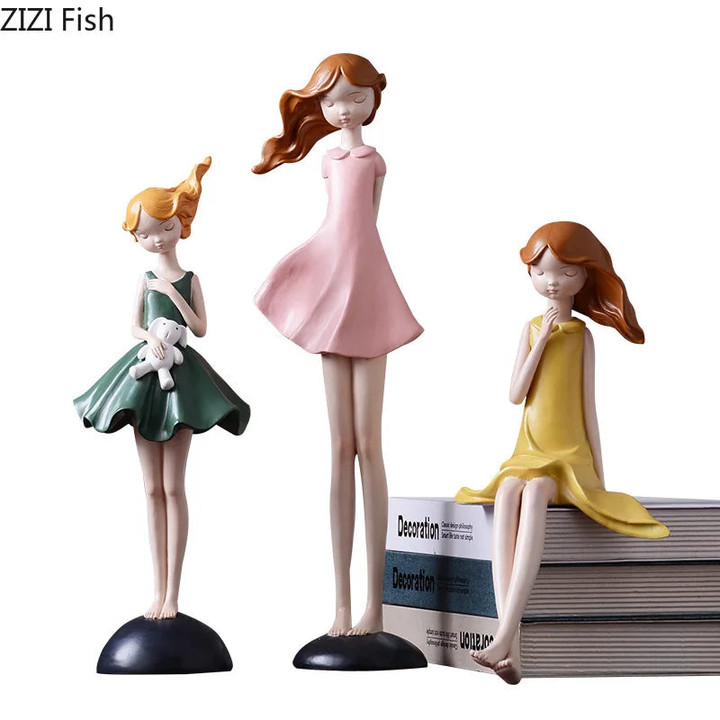 Afralia™ Cartoon Girl Resin Sculpture Desk Decoration Room Ornament Artifacts