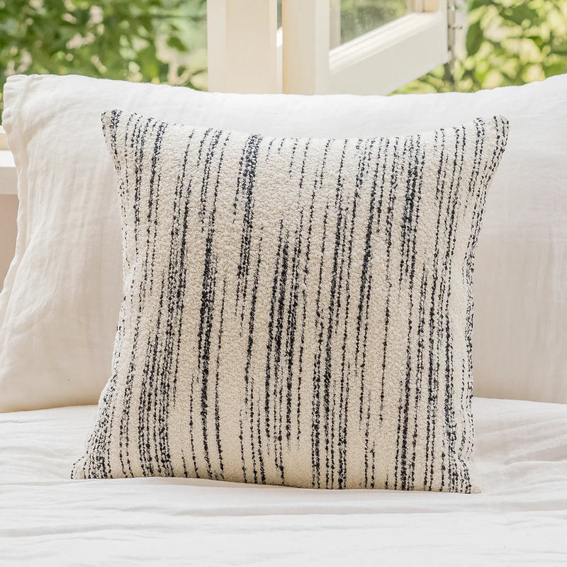 Afralia™ Comfort Woolen Pillow Cover Beige Black Striped 45*45 Luxe Plush Home Décor