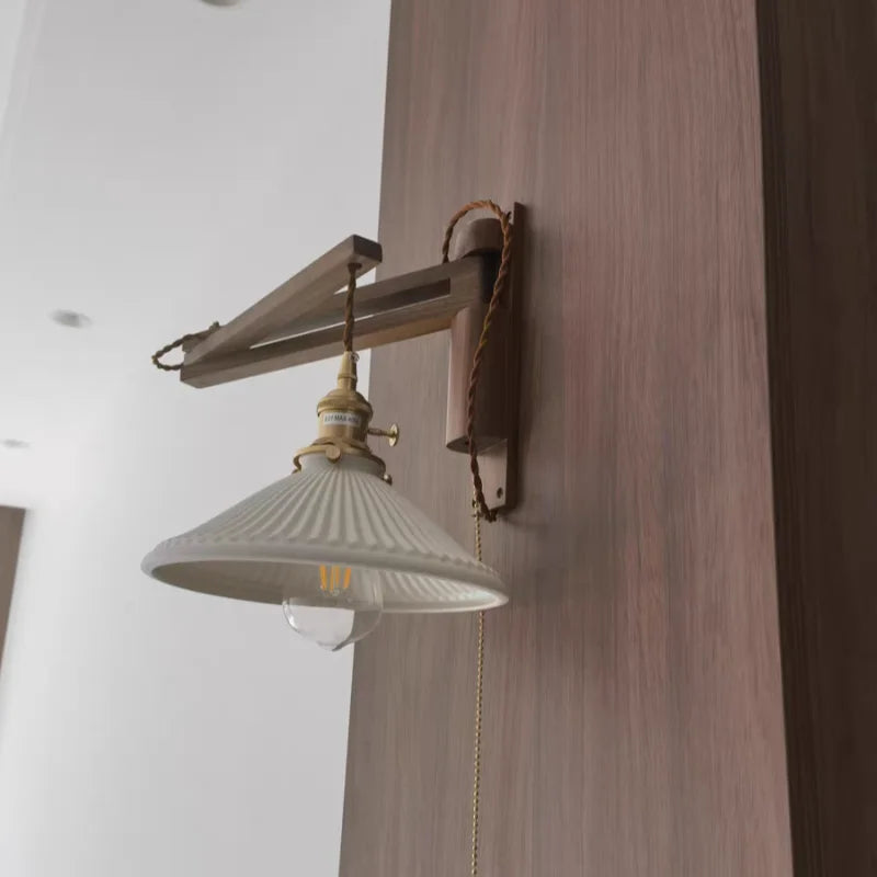 Afralia™ Ceramic Copper LED Wall Lights Pull Chain Switch Nordic Bedside Lamp