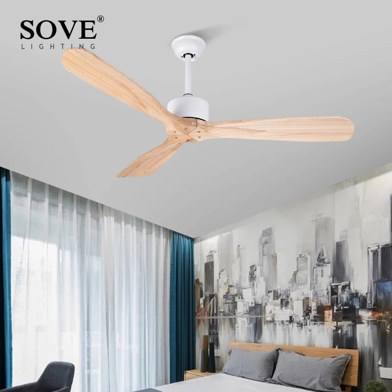 Afralia™ 52-Inch Vintage Wooden Ceiling Fan with Remote Control for Home and Loft