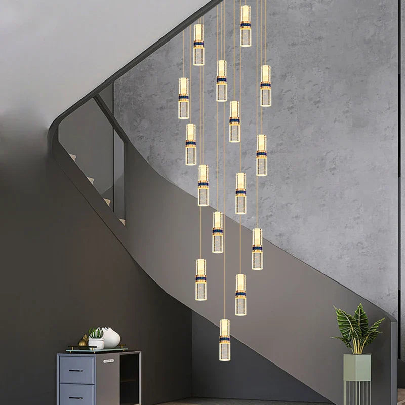 Afralia™ Crystal Columnar Chandelier Stair Light for Home, Restaurant, Bar, and Villa